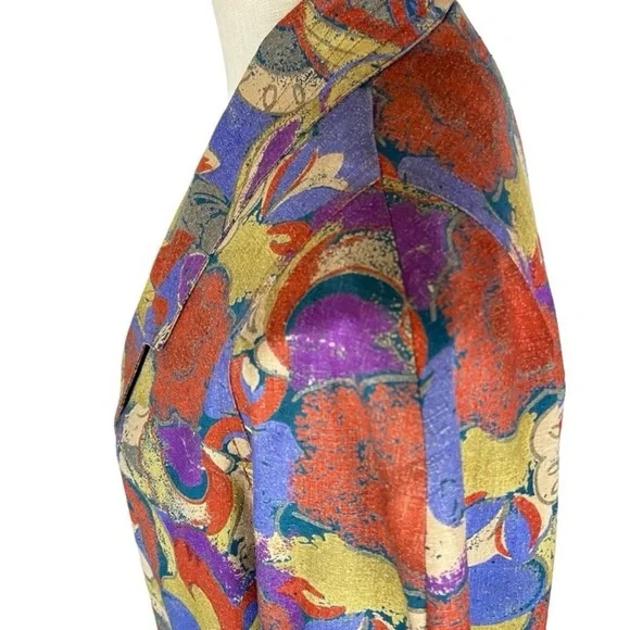 Vintage La Fleur Raw Silk Abstract Floral Blazer Sz M - Picture 7 of 12